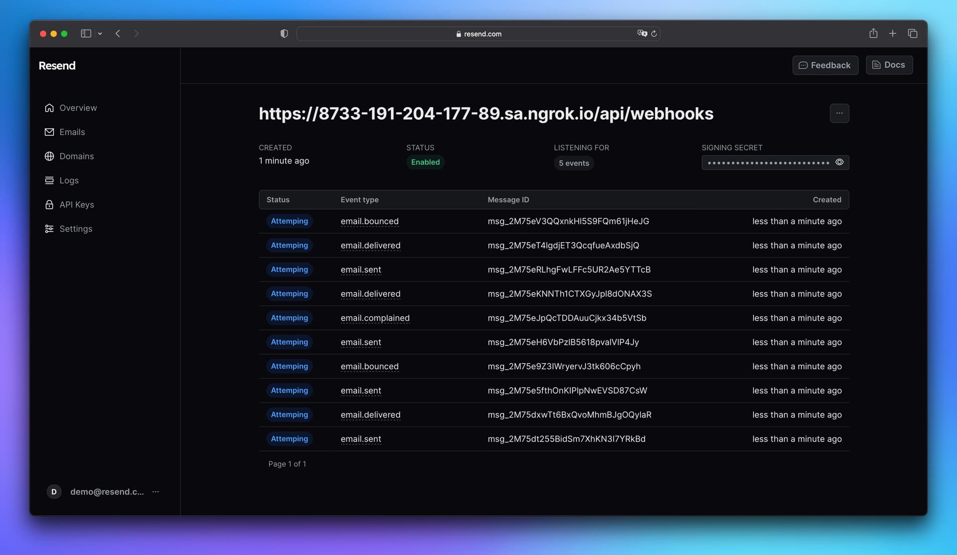 Capture email events with Webhooks · Resend