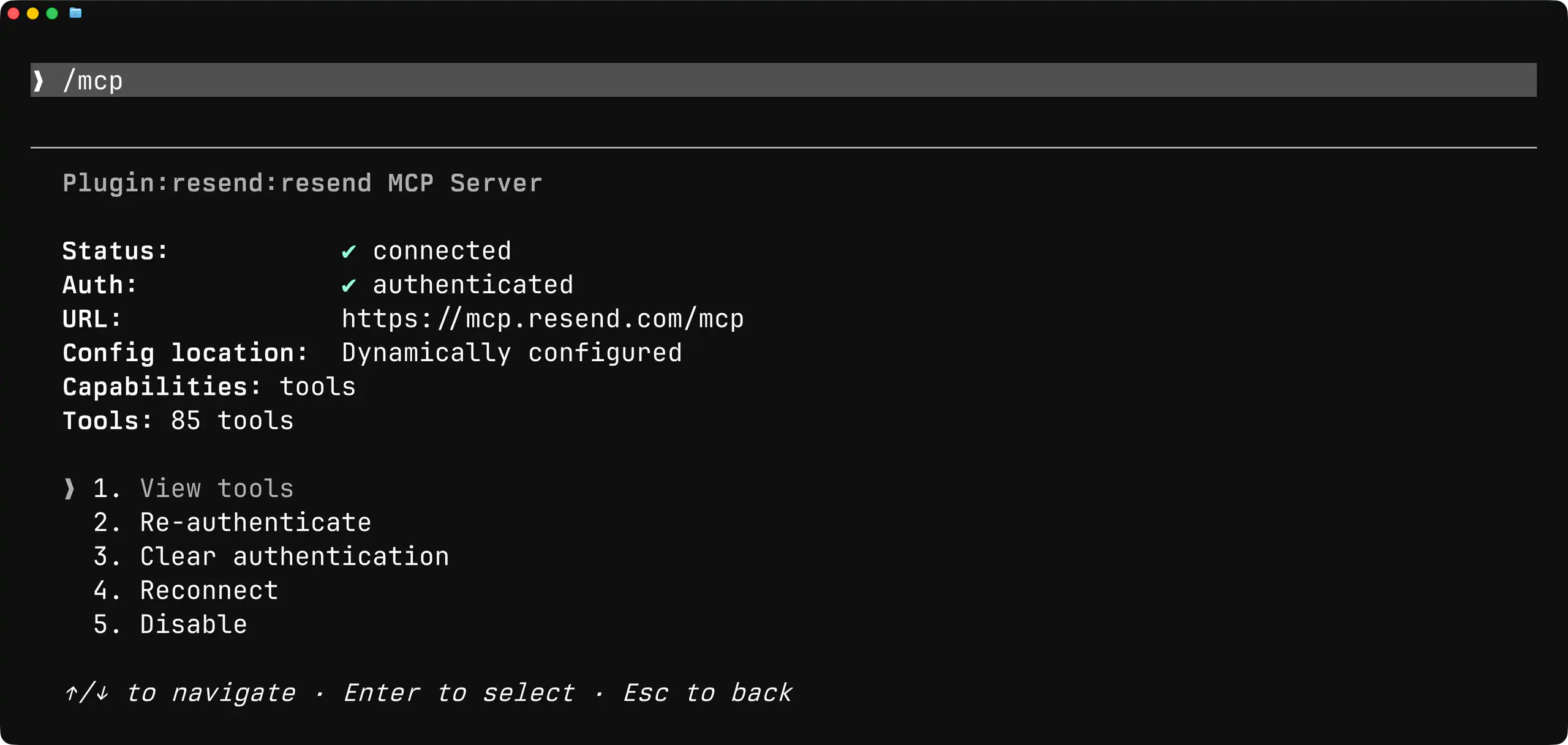 Resend Code Button Send emails with Claude Code · Resend