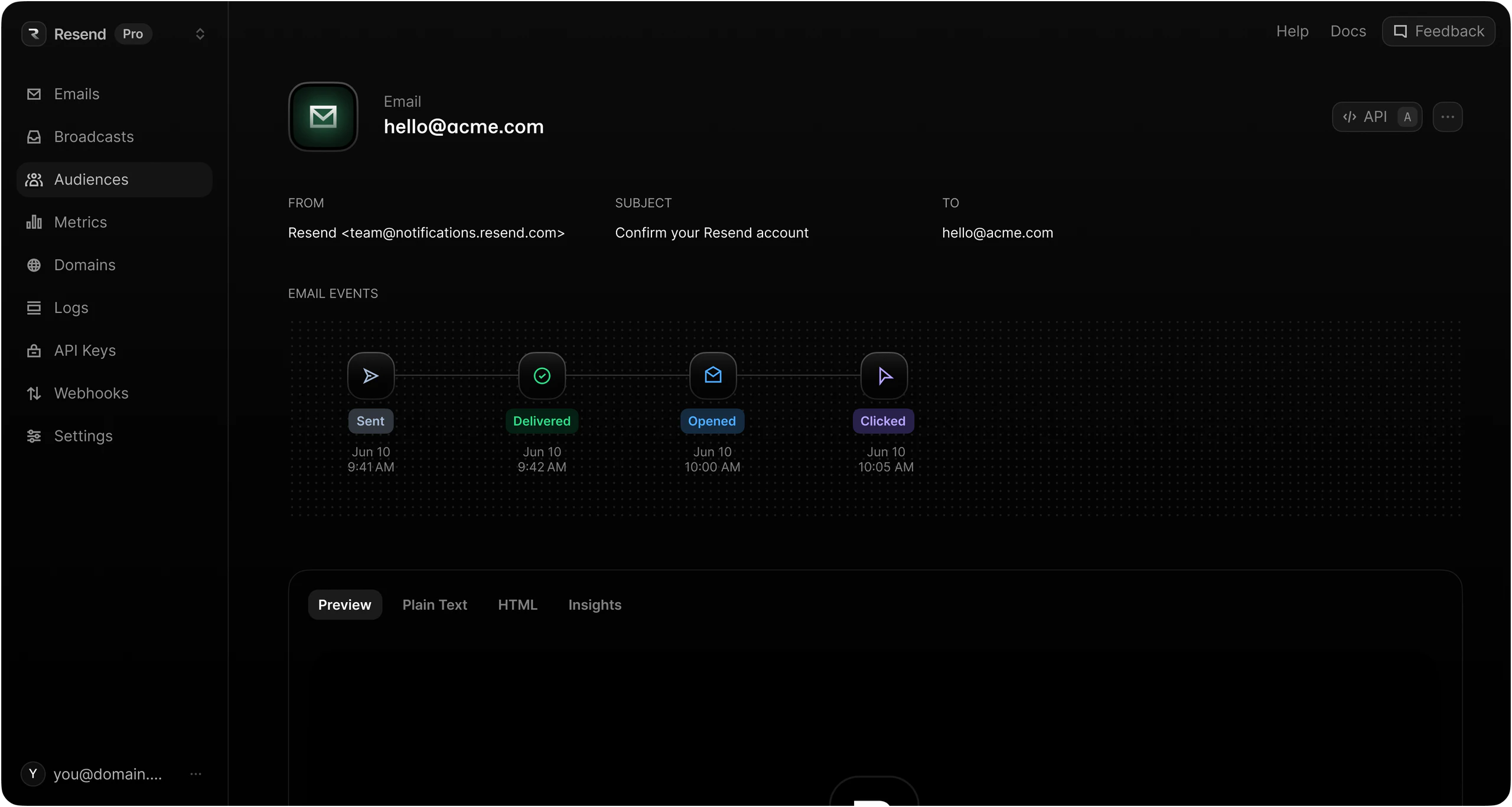 Resend Code Interface Example Using Email Transactional Emails · Try for free · Resend