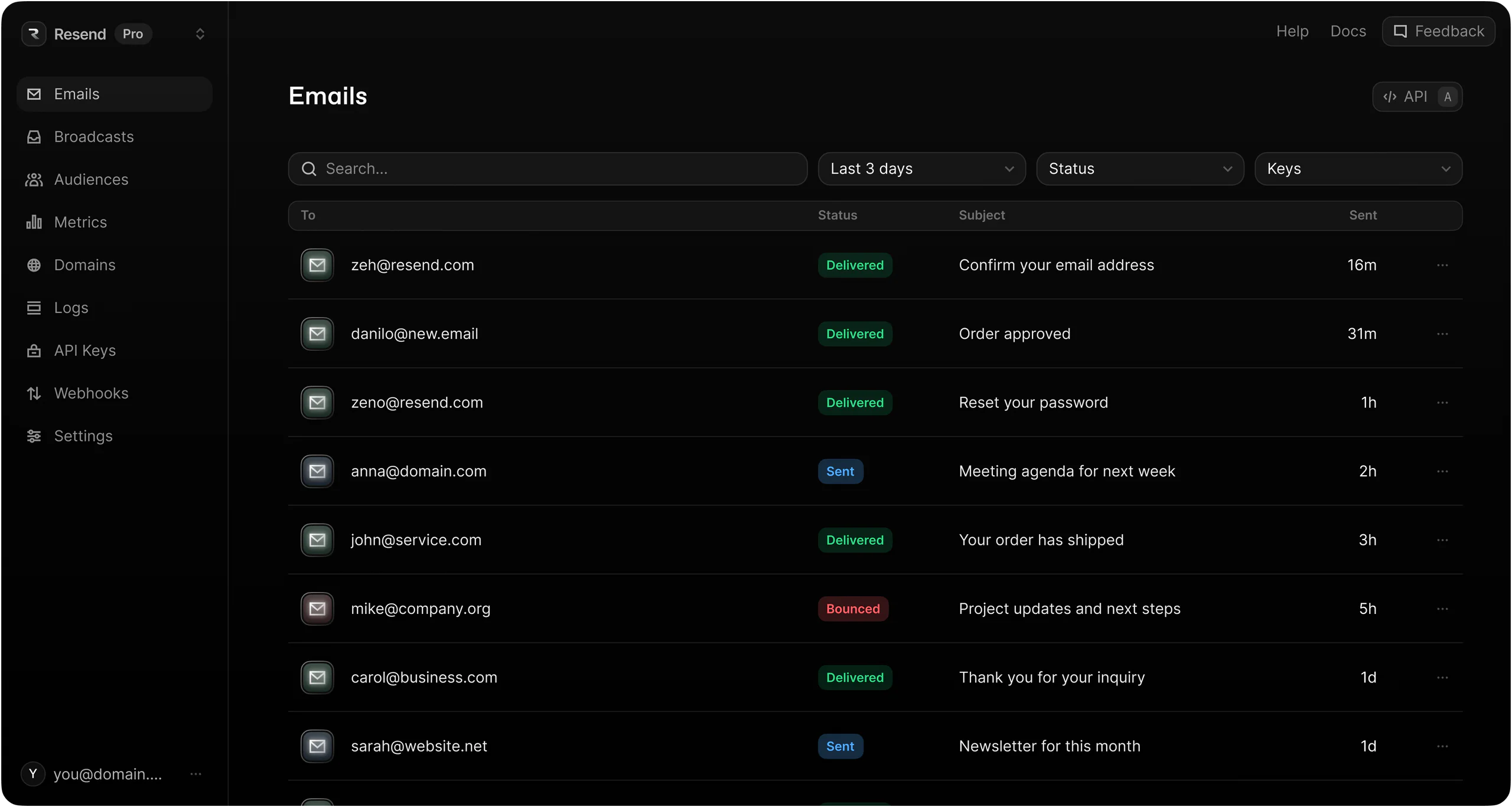Resend Code Interface Example Using Email Transactional Emails · Try for free · Resend
