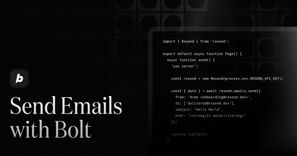 Send emails with Bolt · Resend
