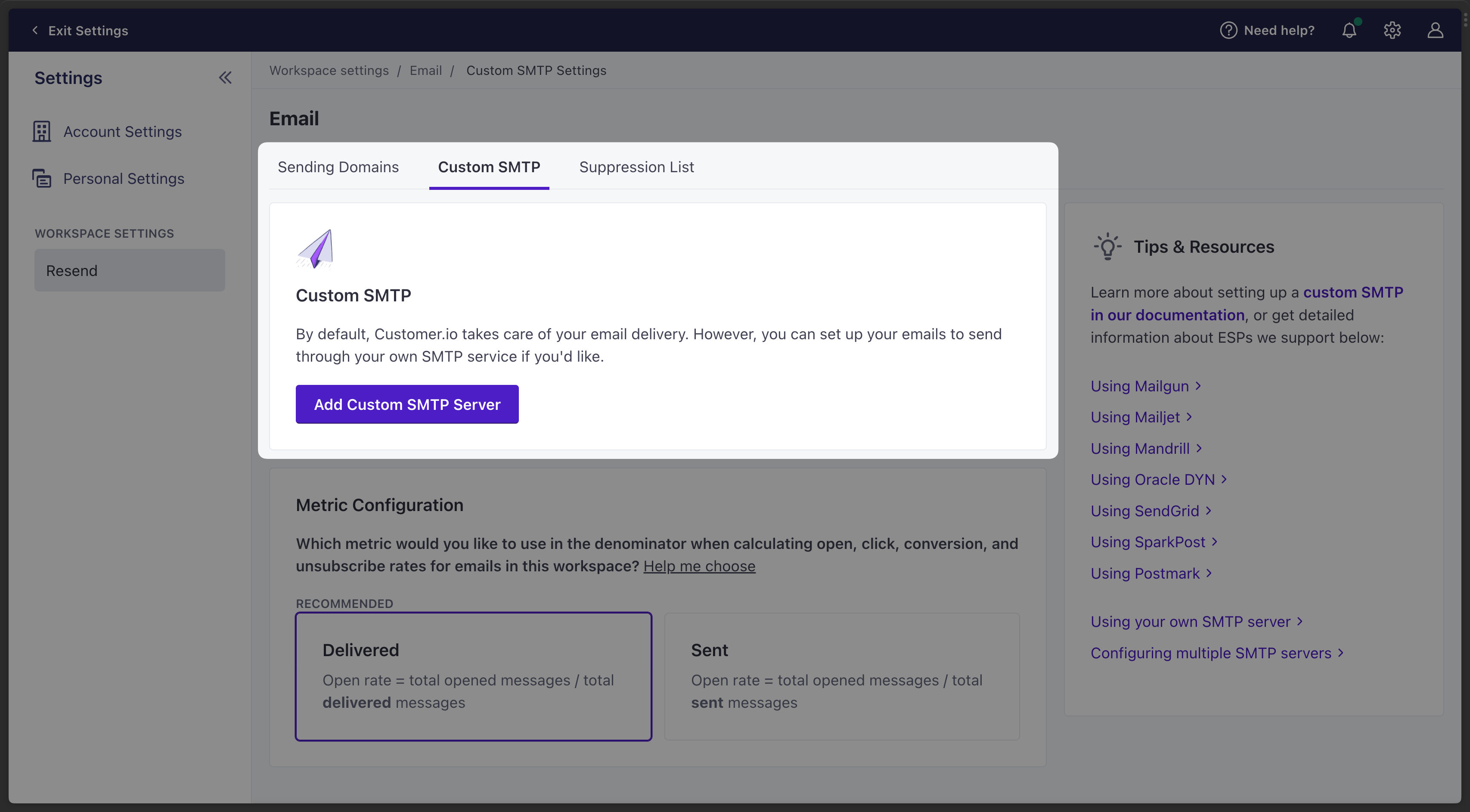 Send emails using Customer.io with SMTP - Resend