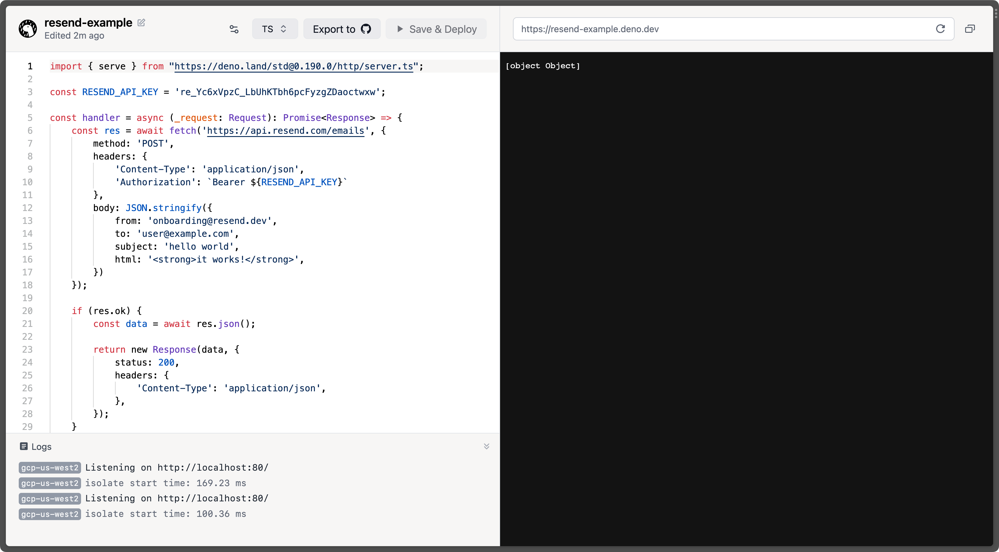 Send emails with Deno Deploy - Resend