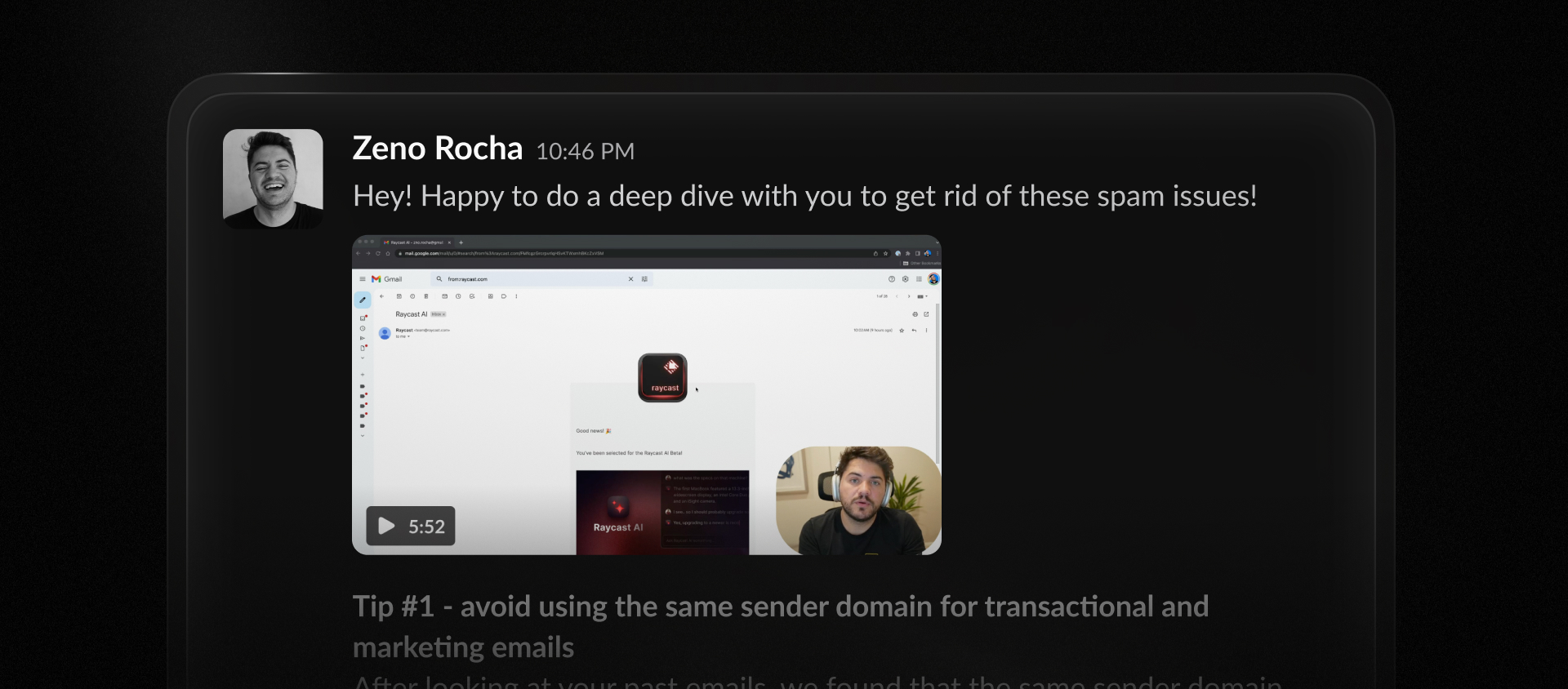 Zeno message in Slack for the Raycast