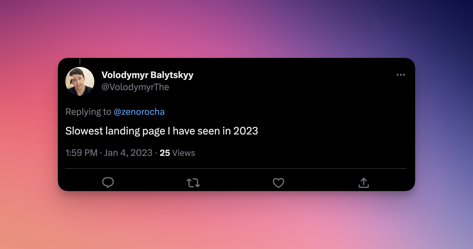 "Slowest landing page I have seen in 2023" Tweet