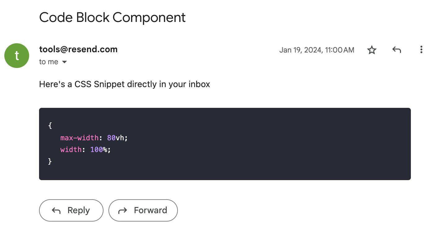 New Code Block Component · Resend