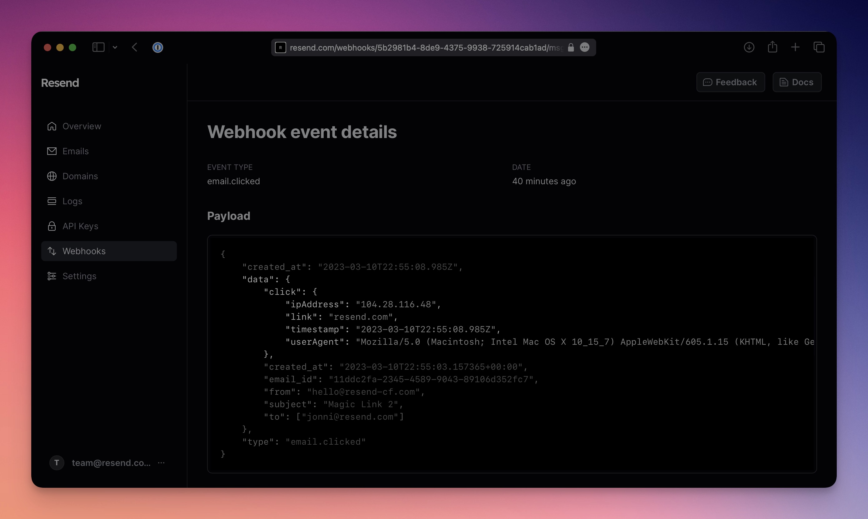 Click webhook event